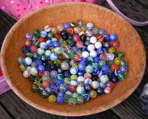 A bowl of colorful marbles