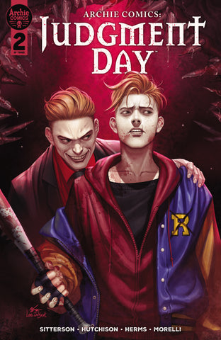 Judgment Day #2 Variant Cover by InHyuk Lee of Alistair standing behind Archie, blood on his face.