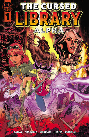 Main cover art by Craig Cermak for The Cursed Library: Alpha. Jinx is wearing a crown of thorns and emanating purple magic, surrounded by Madam Satan, Danni Malloy, and various demons.