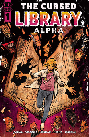 Variant cover art by Robert Hack for The Cursed Library: Alpha. Jinx is emerging from a large, old book.