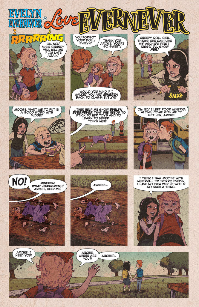 Page two of "Love Evernever" from Toybox of Terror, story by Timmy Heague and art by Ryan Caskey