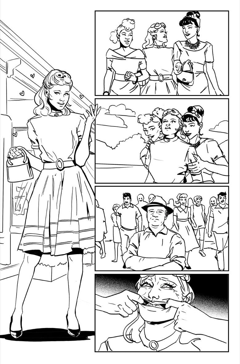 Black and white, unlettered version of page 9 of the Archie Horror one-shot "Welcome to Riverdale"