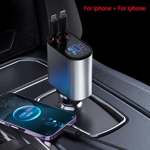 Acemend Retractable Car Charger with 100W 4 in 1 Car Fast Charger for iPhone and Type C Retractable Cables (315 inch) and 2 Charging Ports Compatible