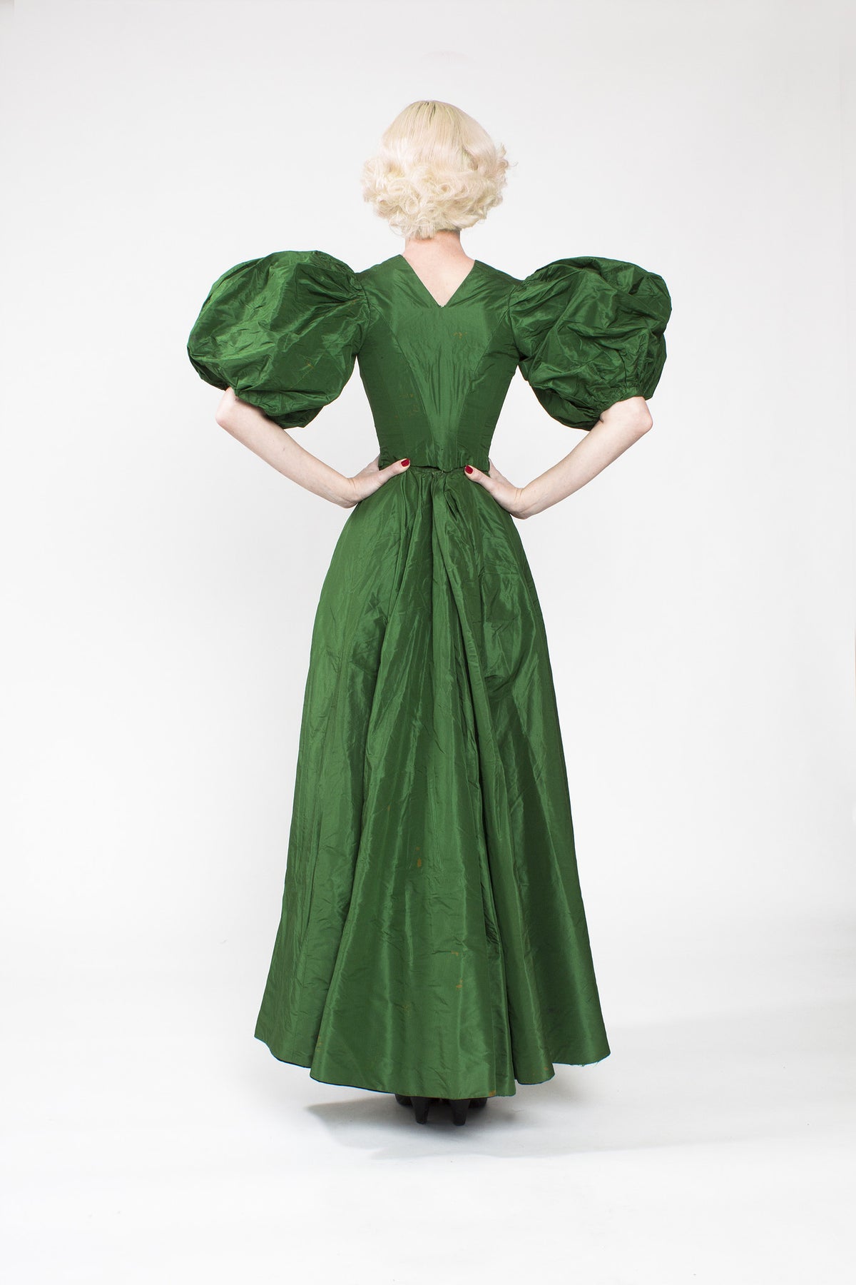 green silk ball gown
