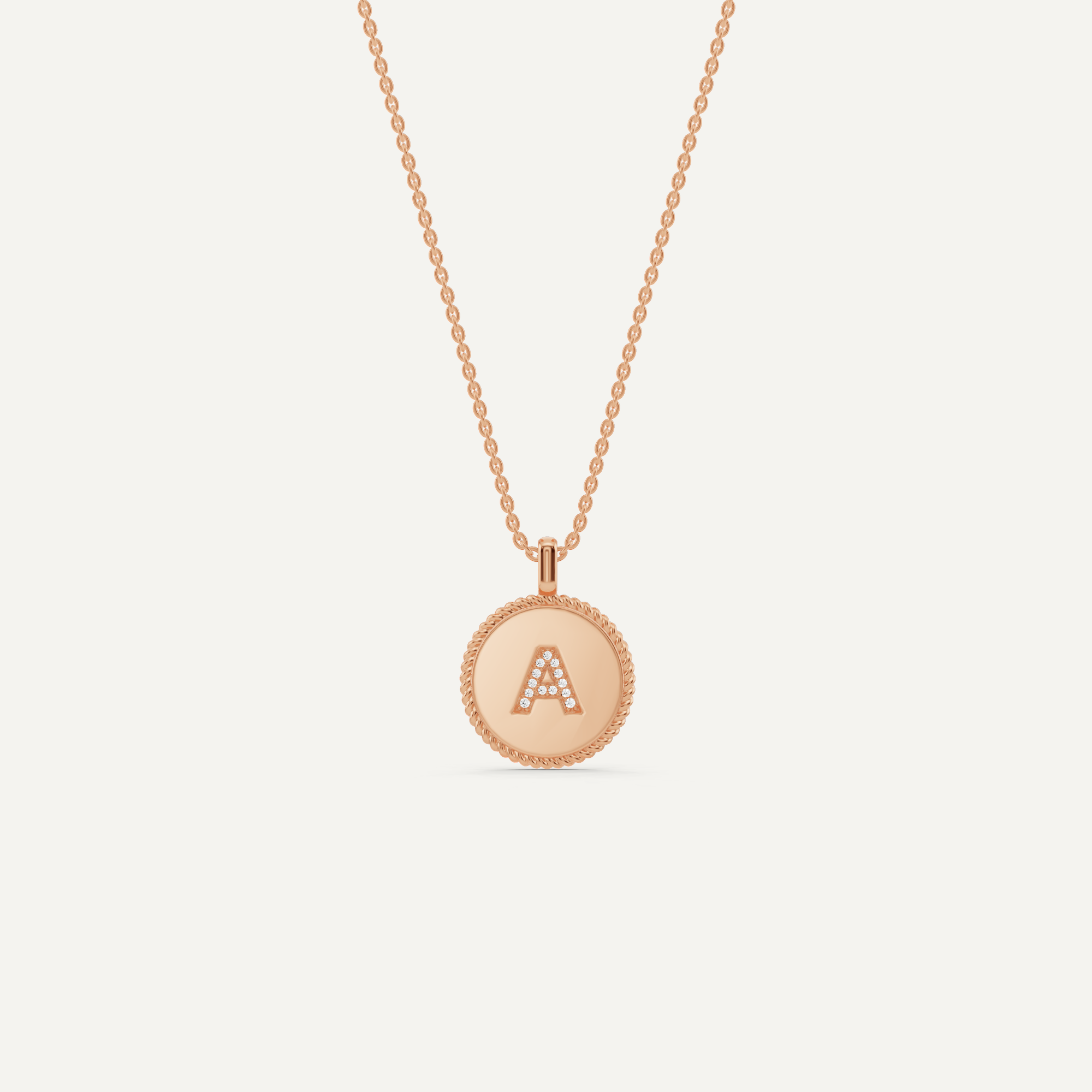 Round Diamond Initial A Pendant with Diamond Accent