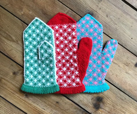 3 colorful Fair Isle mittens