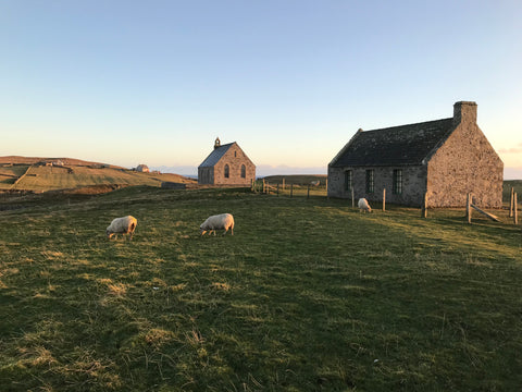 Victorian stone buildings on Fair Isle, Shetland, Scotland