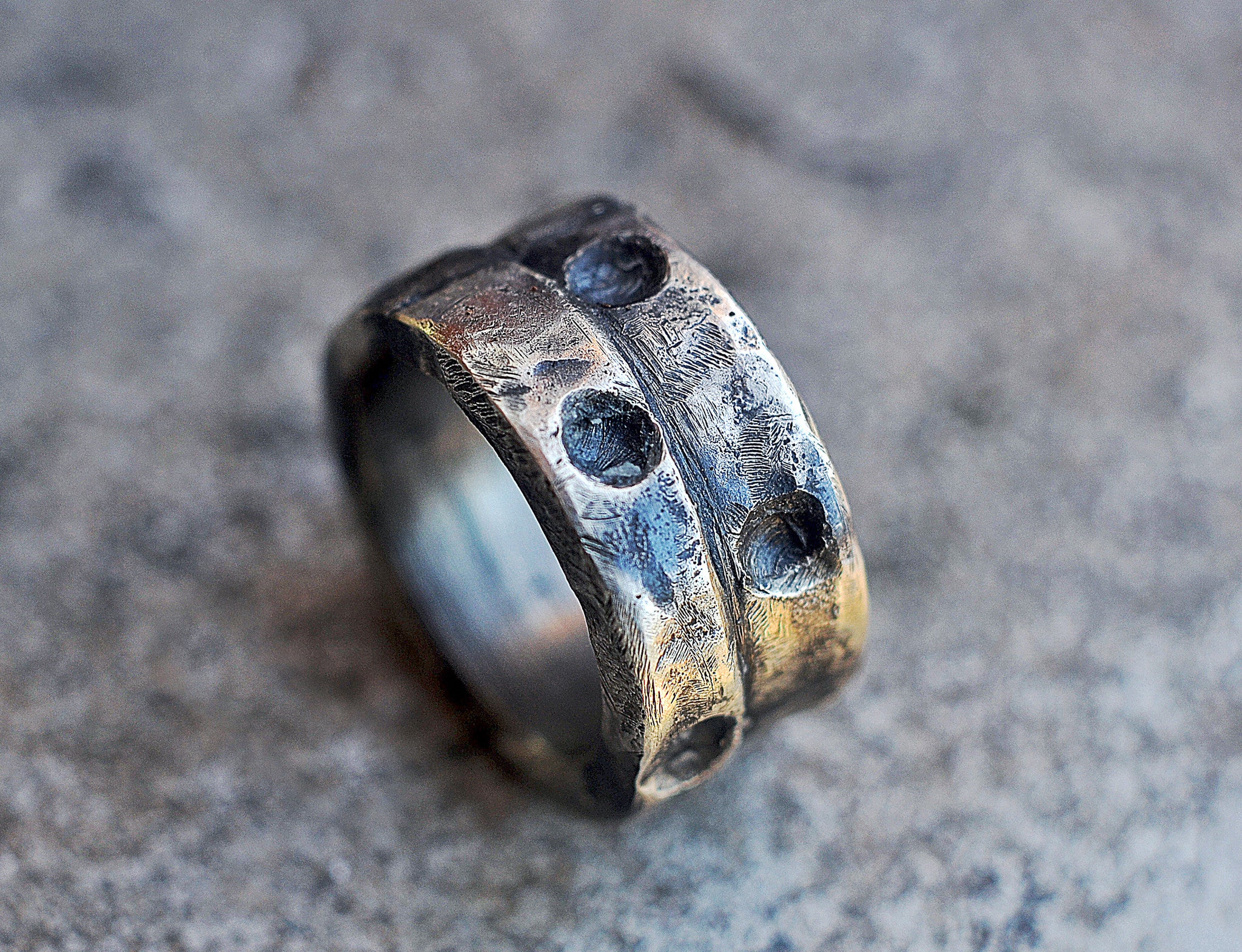 Custom Distressed Silver Ring- Unisex, Non-Traditional Silver Wedding ...