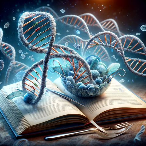 DNA image sprouting from a cookbook representing the book of life