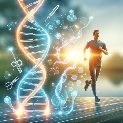 Image showing a man running activating the repair of a DNA helix