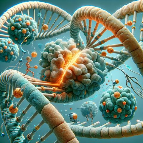 Image showing the repair of DNA with sirtuin molecules