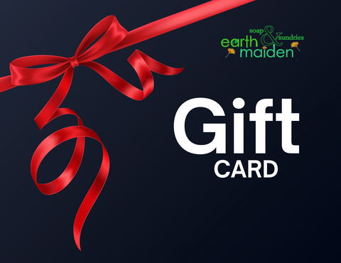 black gift certificate with red bow from Earth Maiden Soap & Sundries