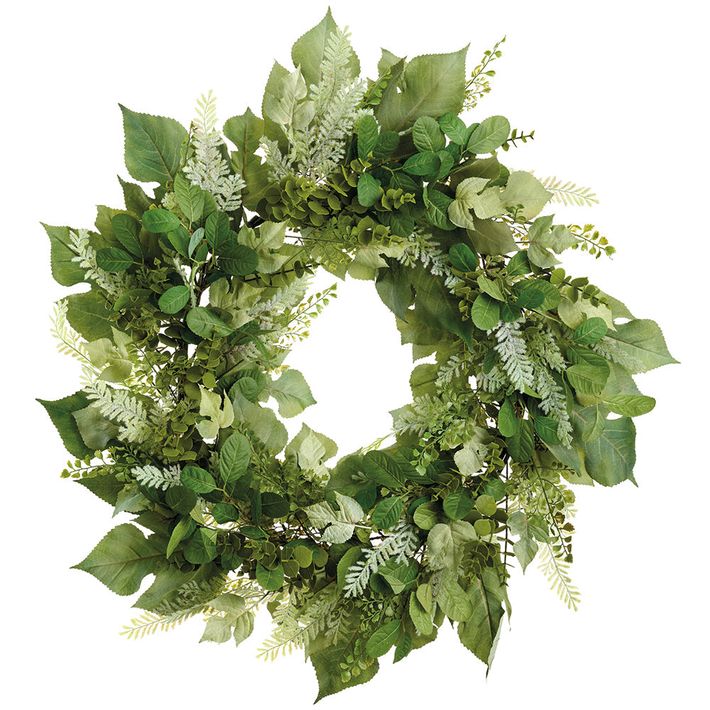 36" Fern & Fig Carica Leaf Artificial Hanging Wreath -2 Tone Green
