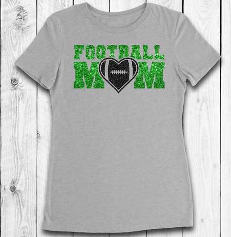 Black Glitter With Green Heart Football Mom Shirts Hoodies Tank Tops Hearts And Flags