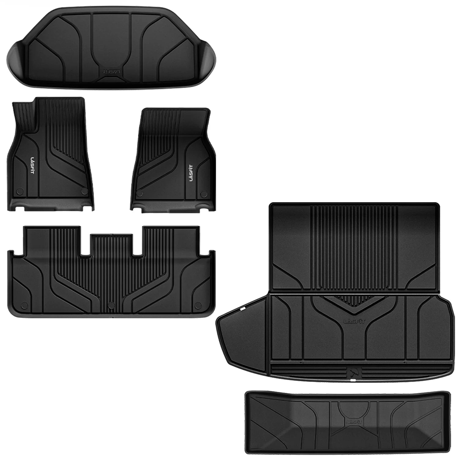 LASFIT LINERS Floor Mats Fit for Tesla Model S & Model S Plaid 2021 2022 2023 2024, Custom Fit TPE All Weather Front Rear Trunk Cargo Liners Full Set Waterproof Car Mats, Black