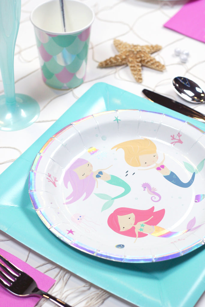 Wish We Were Mermaids -- Mermaid party plates place setting