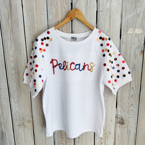 Pelicans Sequin Oversized Bubble Sleeve-white - Nola Mercantile