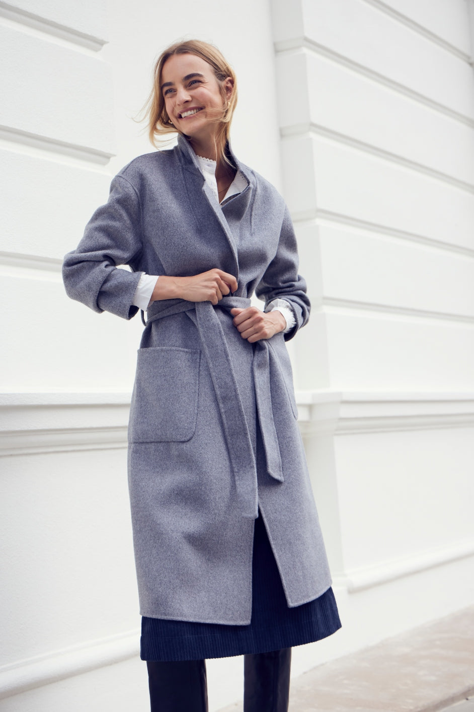 Grey Melange Kassi Double Face Wool Coat – Nicole Farhi
