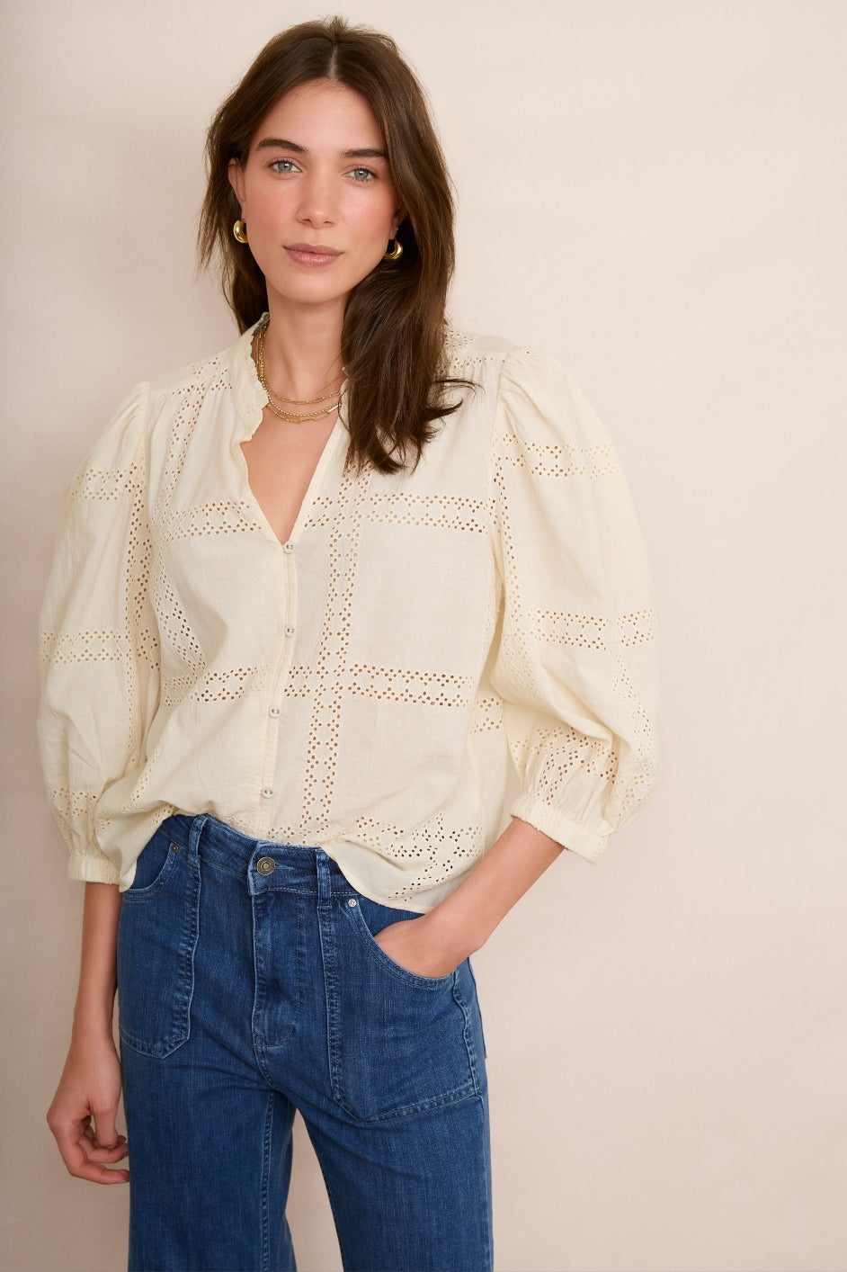 Arielle Broderie Blouse - Ecru