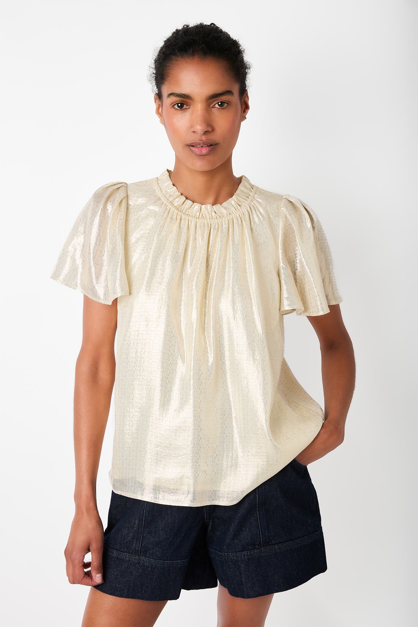 Lucie Silk Mix Lame Blouse - Gold