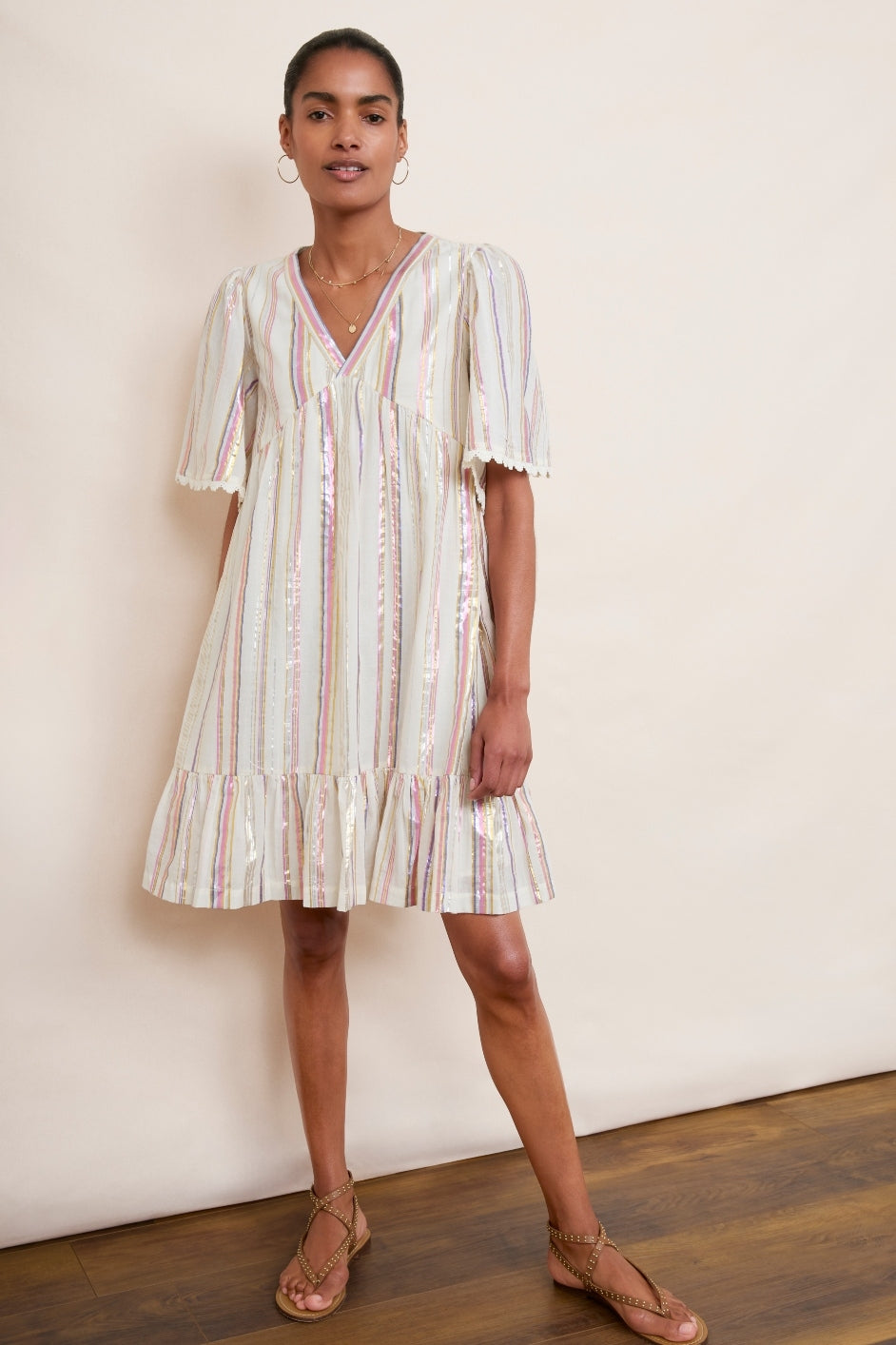 Riley Dress - Ecru/Multi Stripe