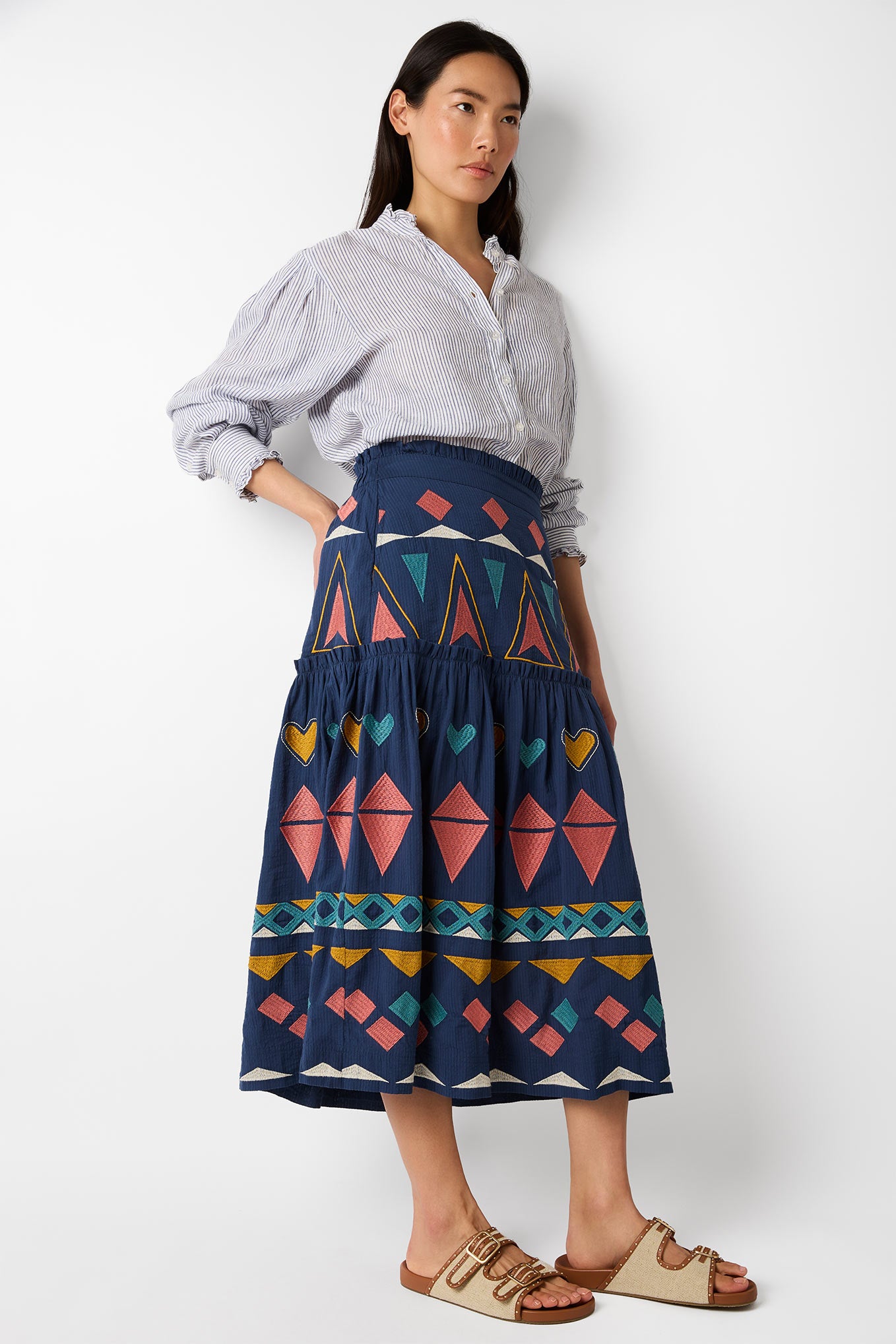 Saskia Embroidered Geo Skirt - Blue/Multi