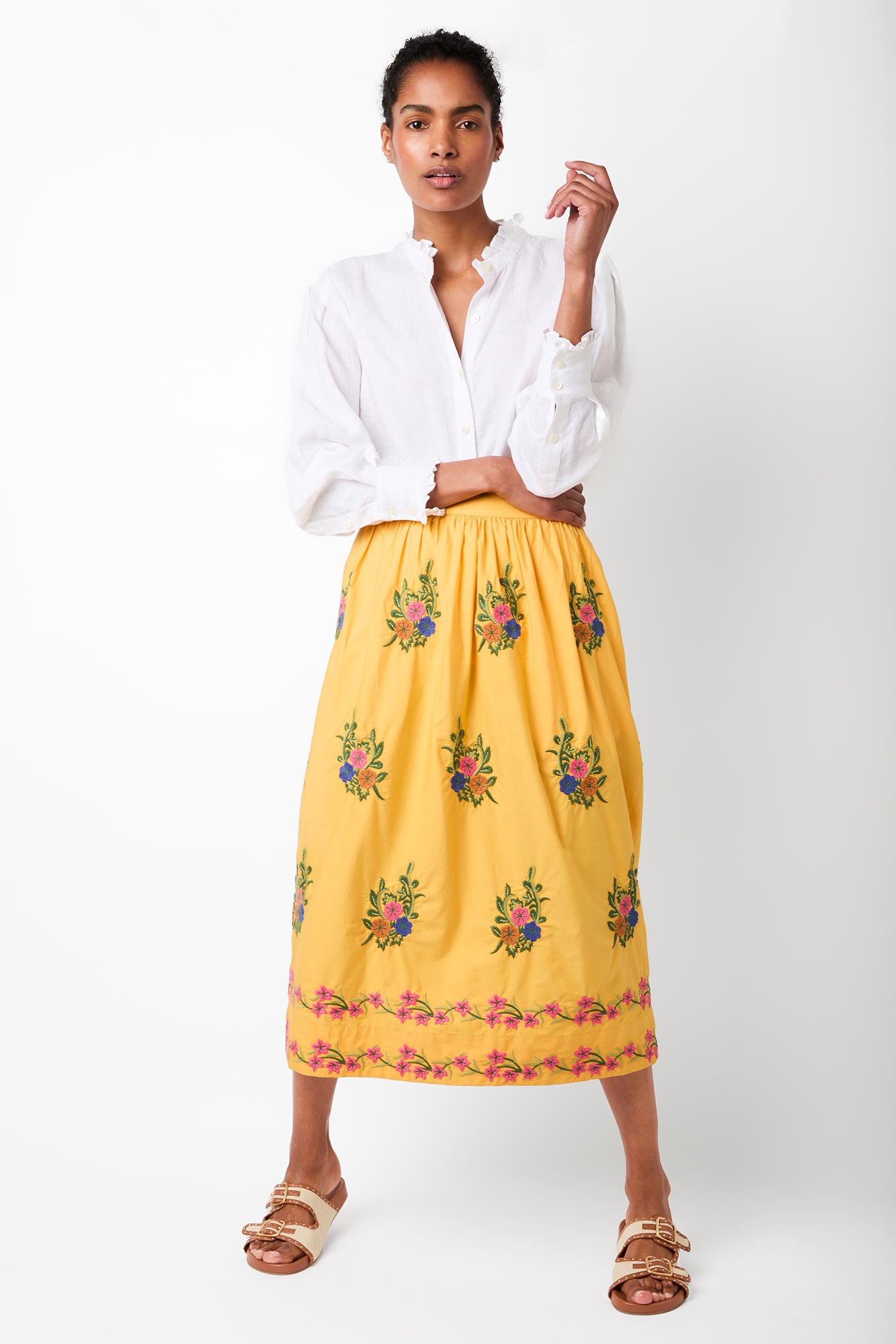 Yasmin Embroidered Floral Skirt - Yellow — WYSE London