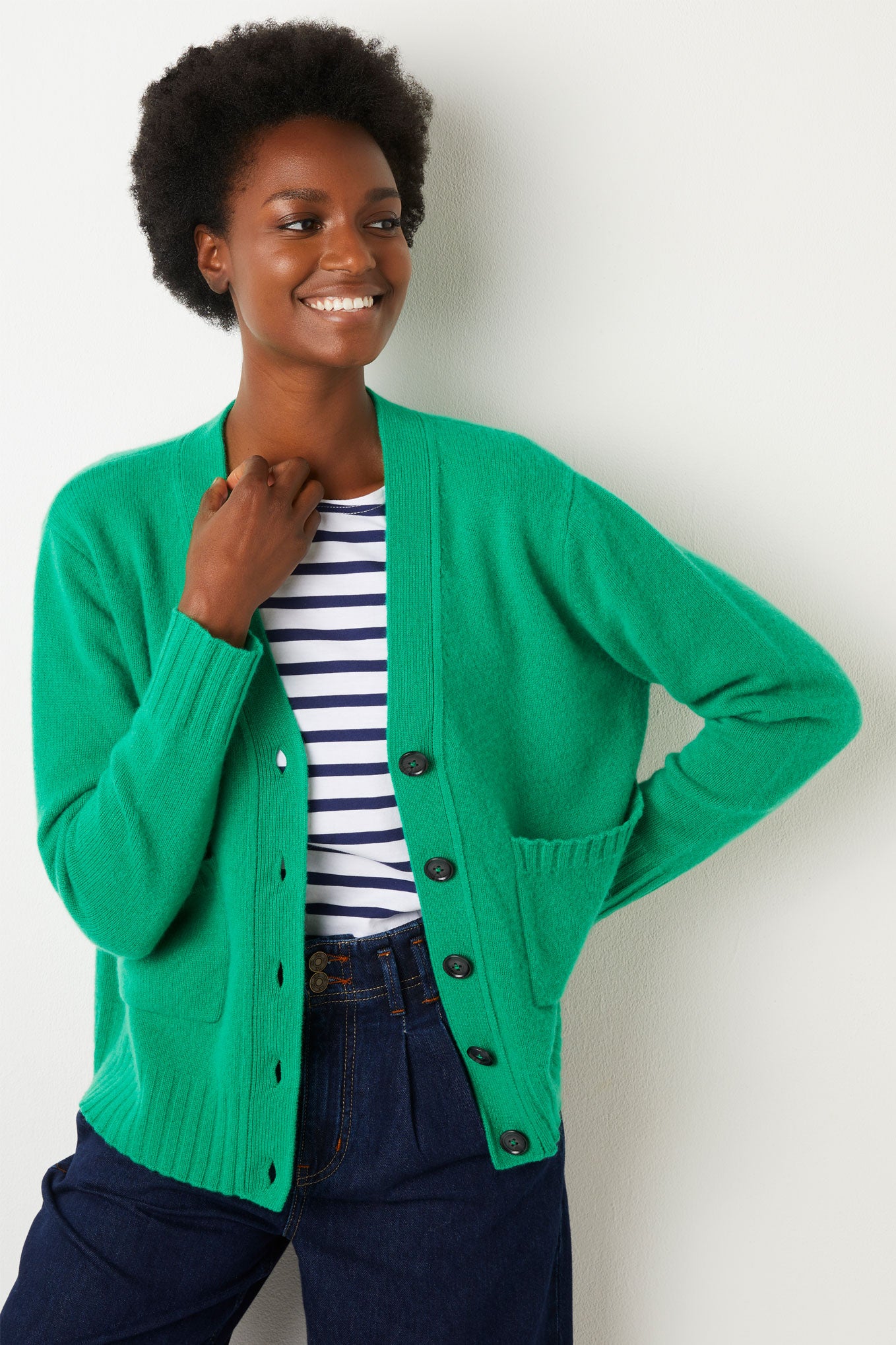 Amelia Boxy Cashmere Cardigan - Green