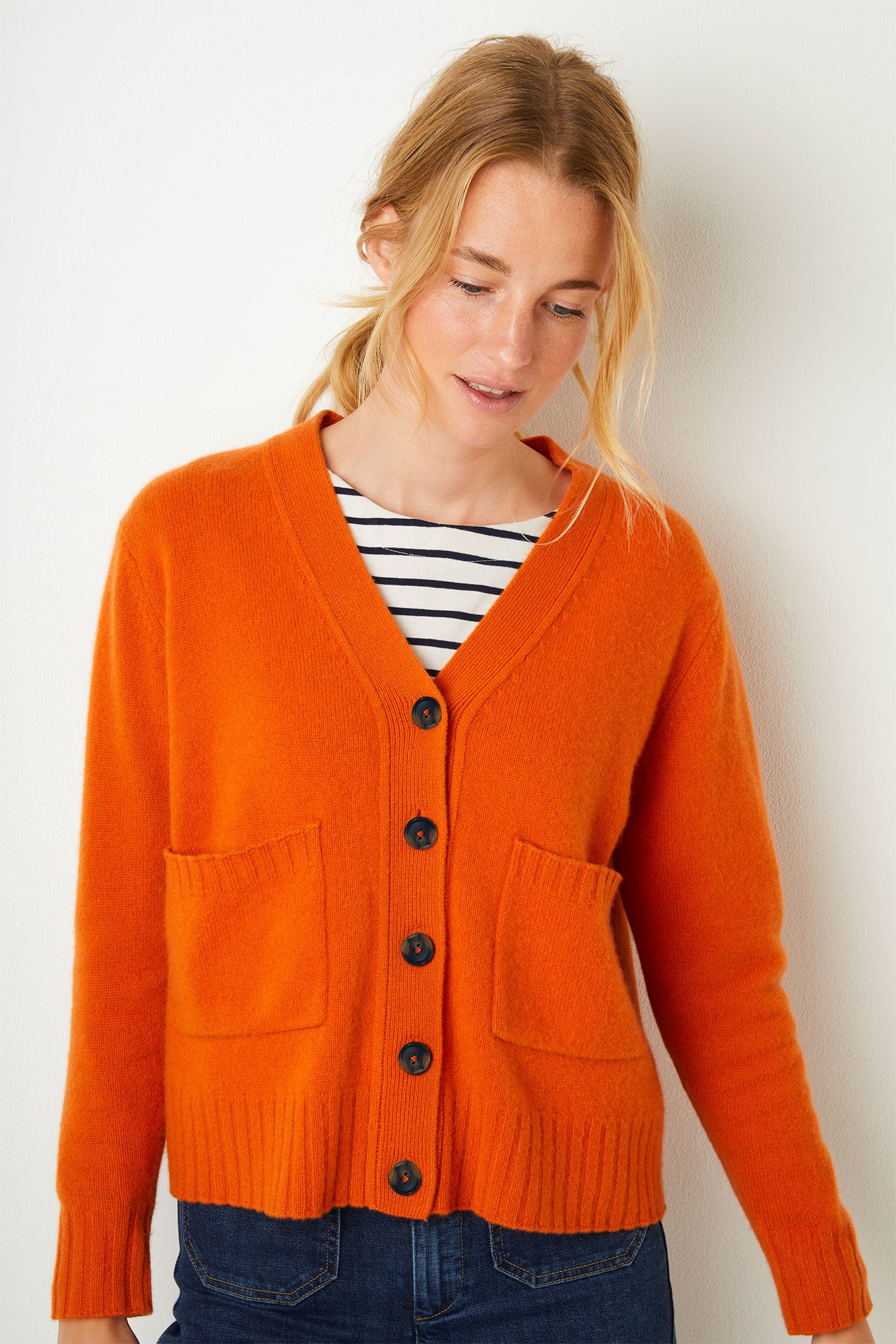 Amelia Boxy Cashmere Cardigan - Orange