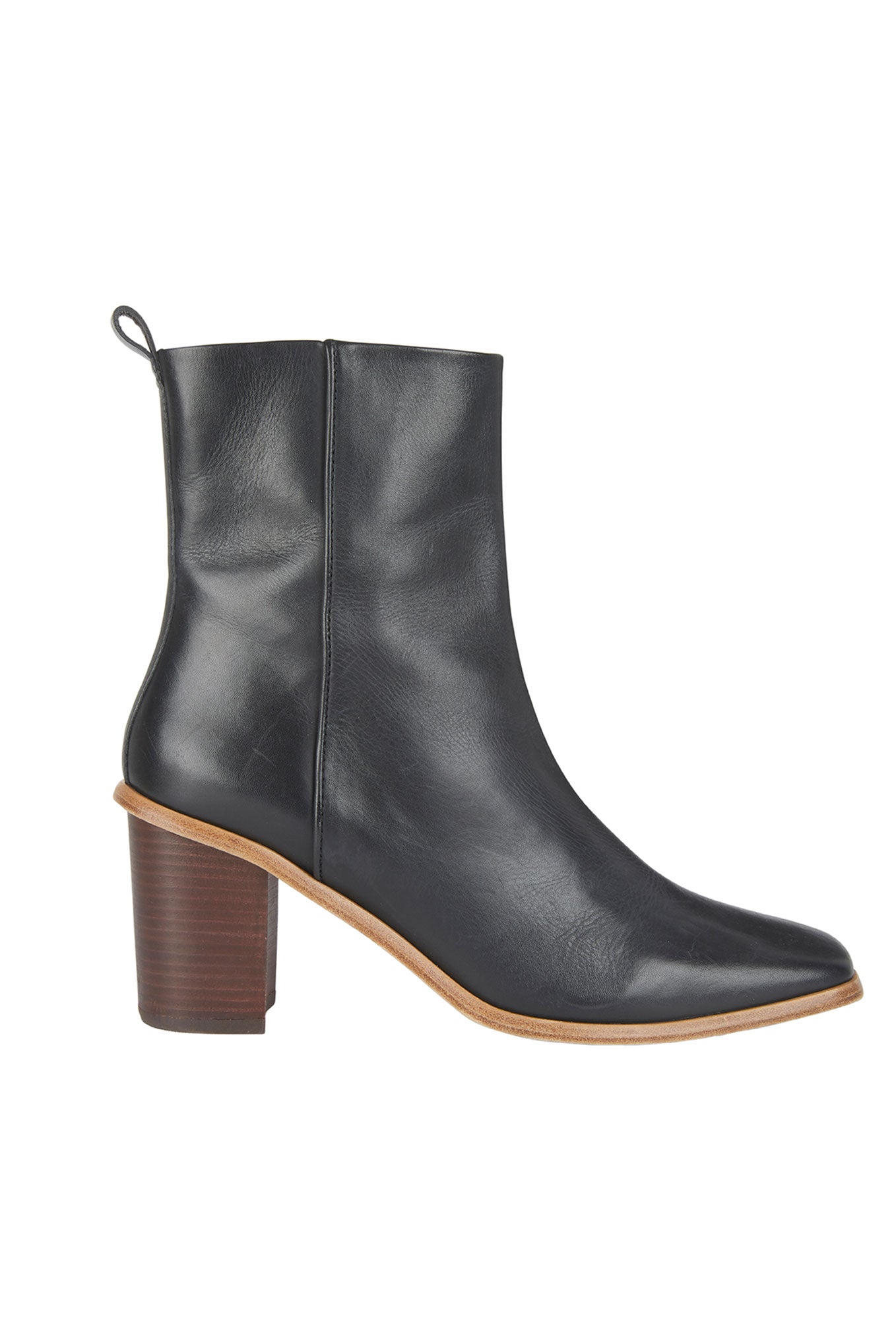 Angela Square Toe Leather Heel Boot - Black