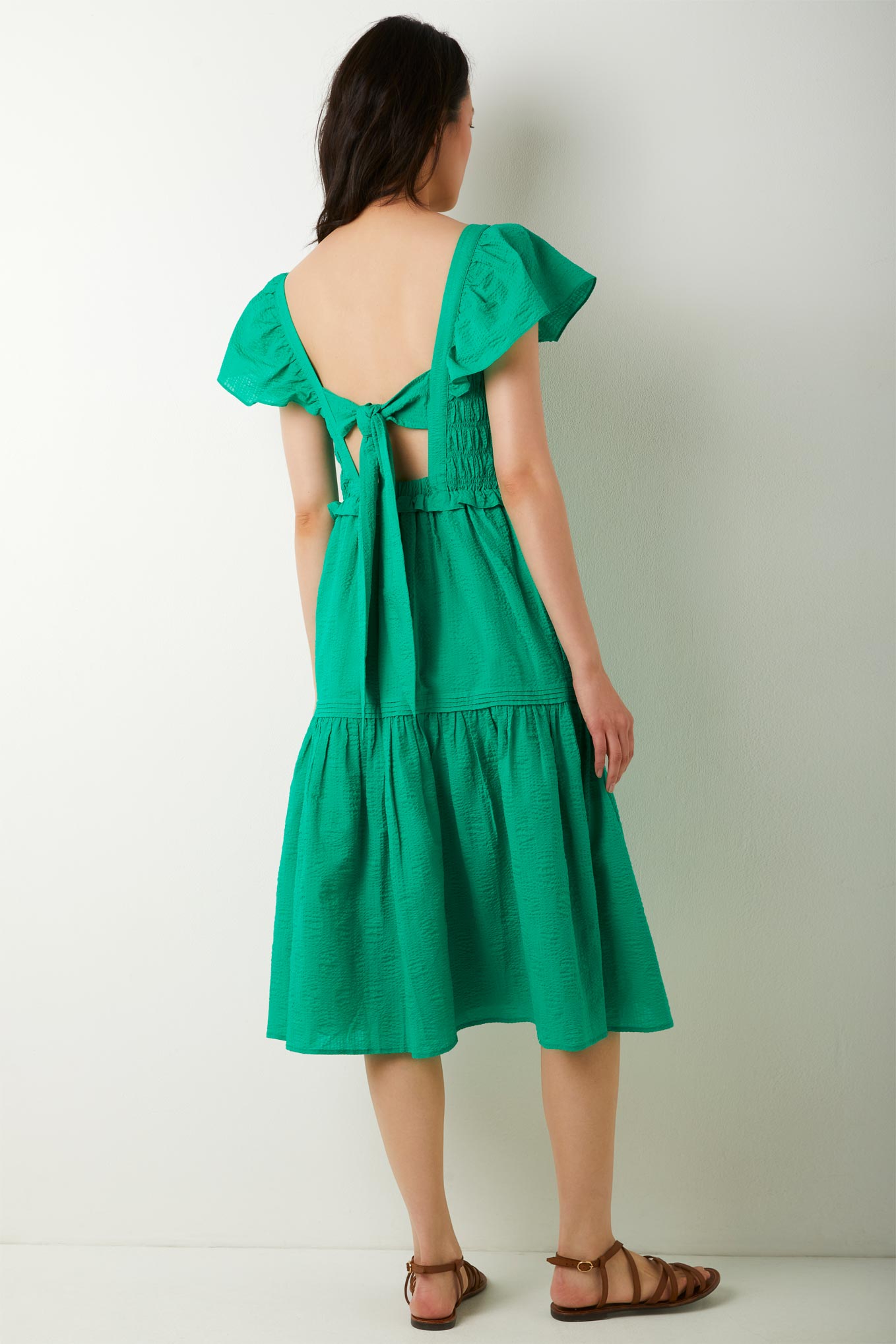 Blake Bow Back Shirred Dress - Green