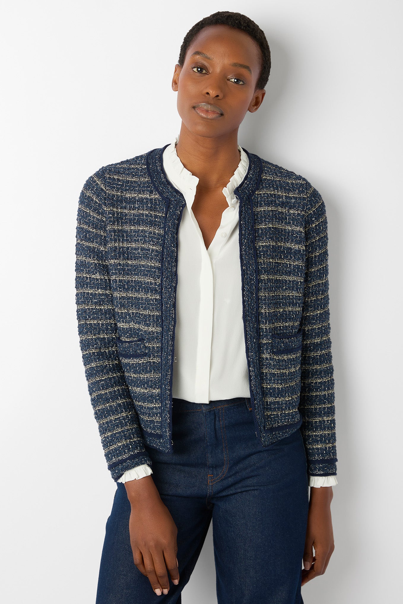 Camillie Tweed Knit Jacket - Navy