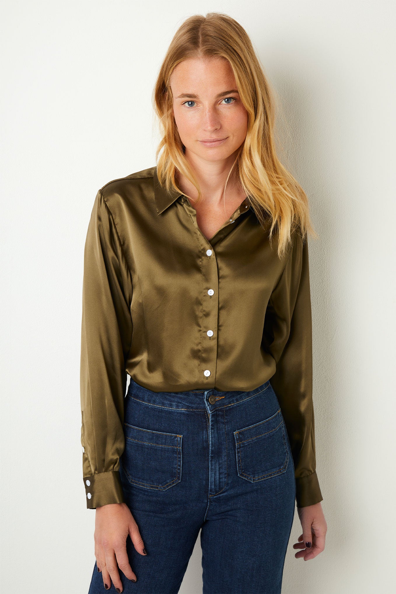 Celeste Silk Shirt - Olive — WYSE London