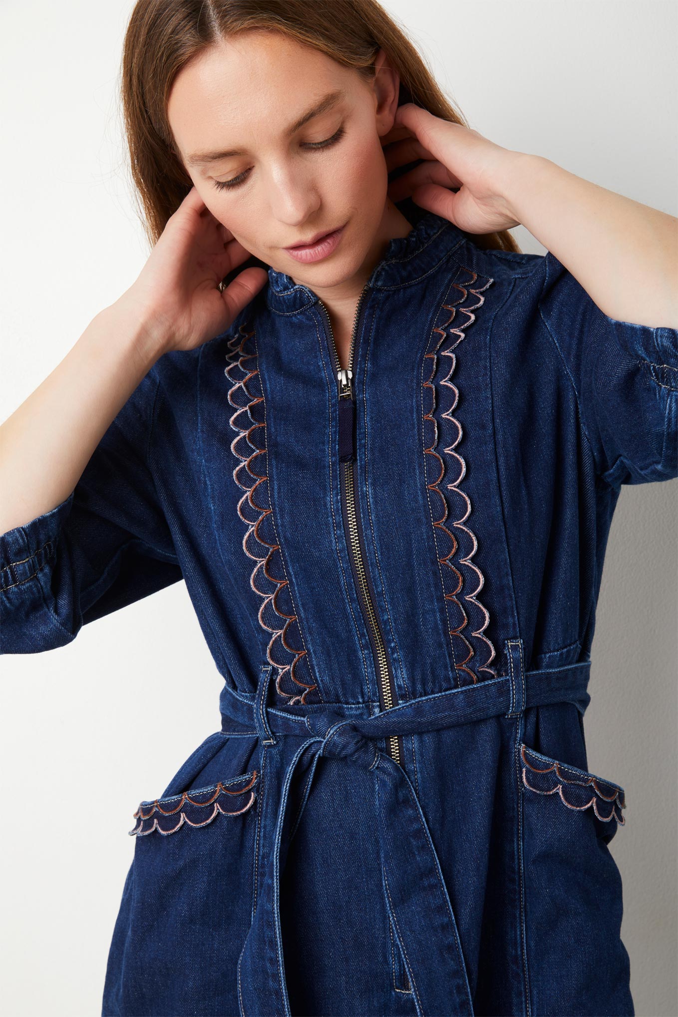 Charlotte Embroidered Dress - Denim Blue — WYSE London