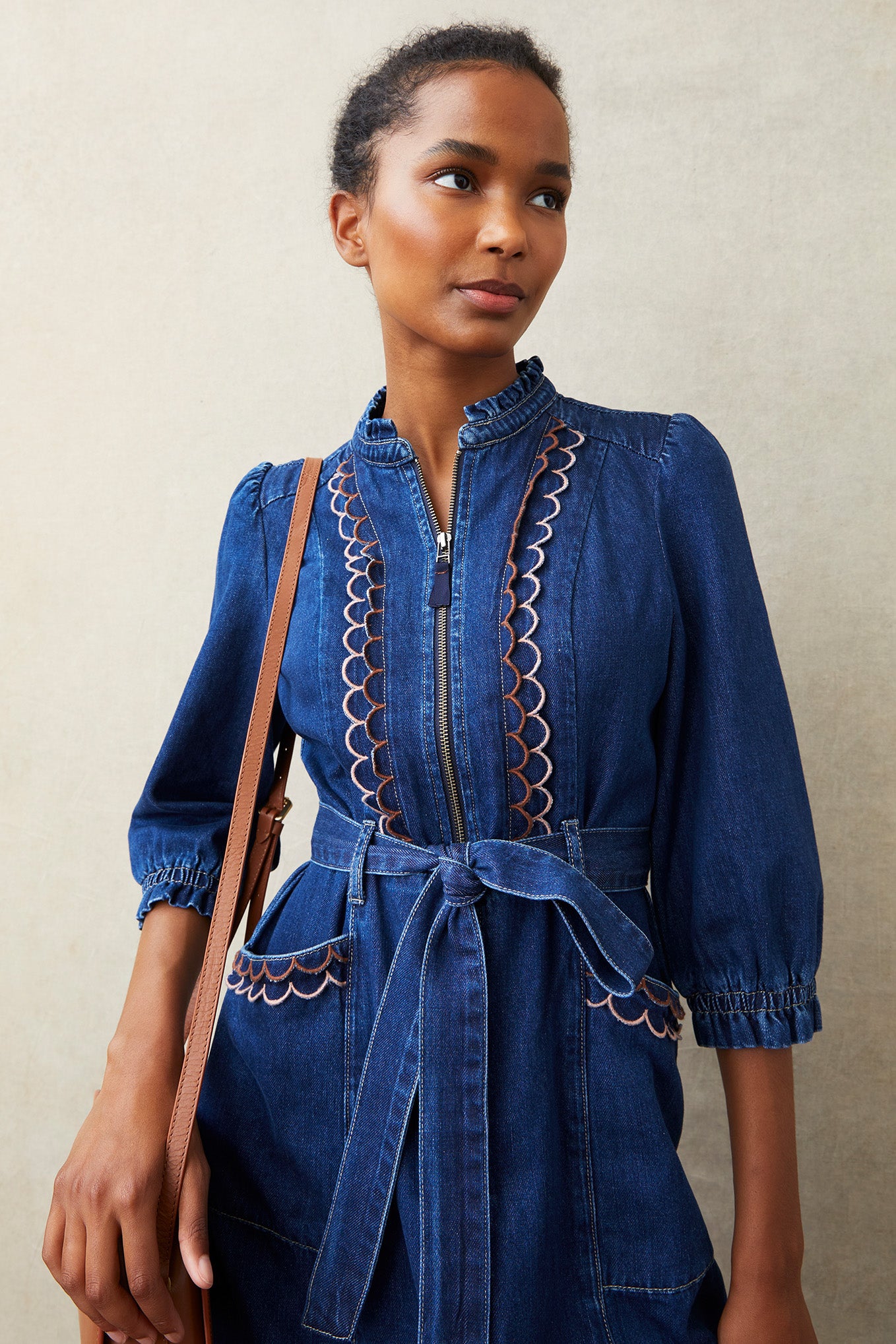 Charlotte Embroidered Dress - Denim Blue