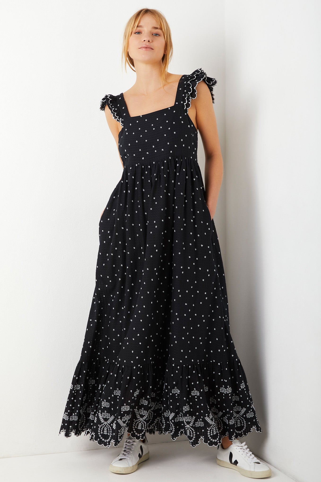 Chloe Broderie Sundress - Black/White