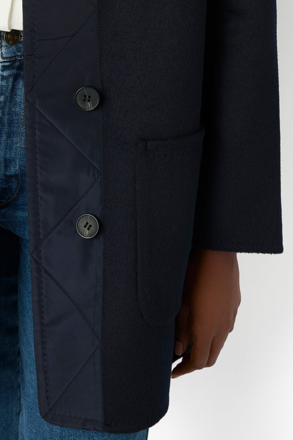 Corine Collarless Double Faced Wool Blend Coat - Navy — WYSE London