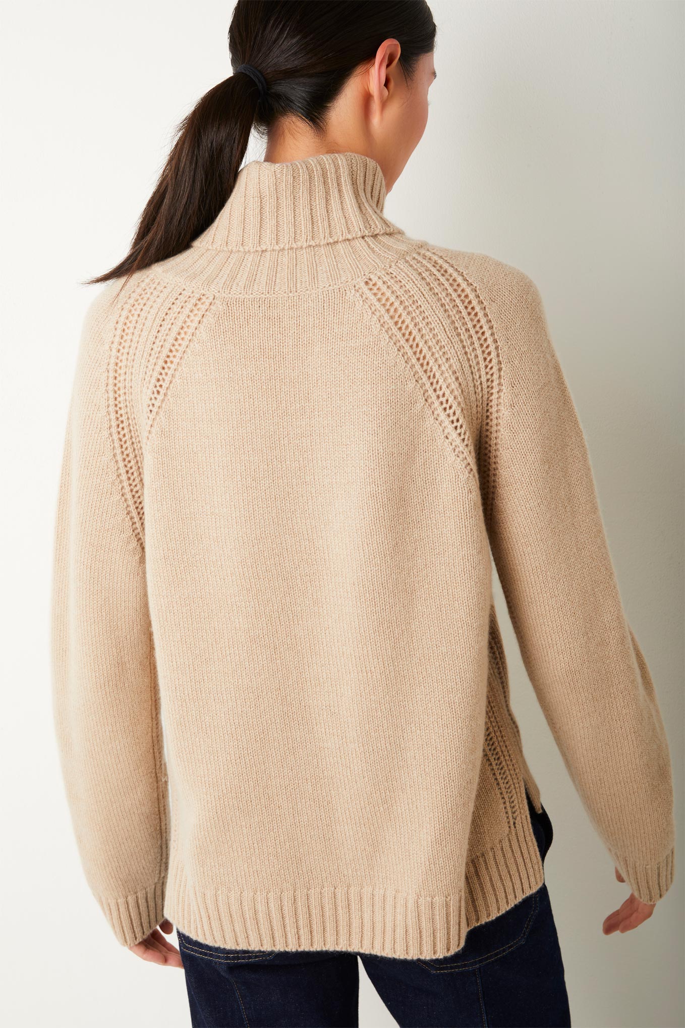 Charlotte Pointelle Sparkle Cashmere Jumper  - Beige