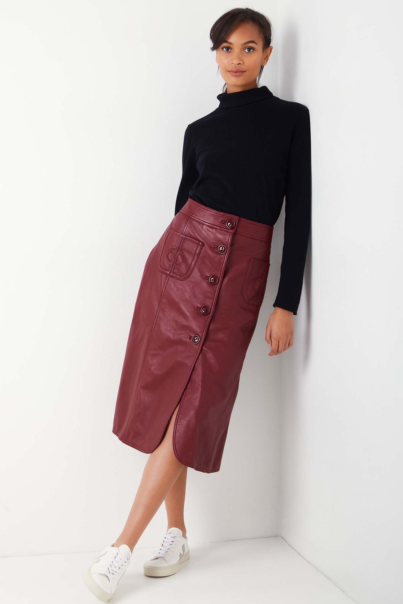 DB X Wyse Leather Skirt - Oxblood — WYSE London