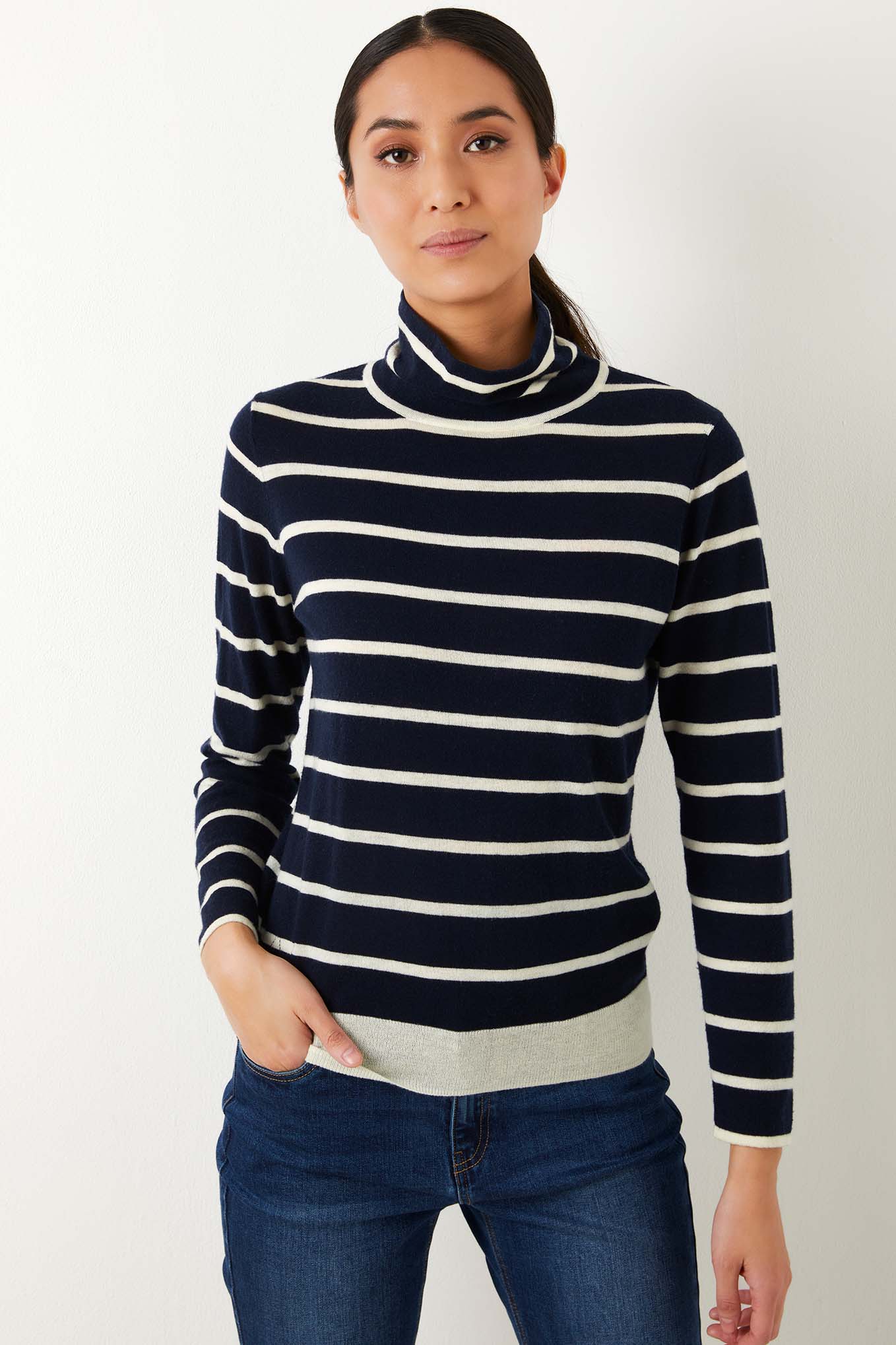 DB X Wyse Remi Roll Neck Stripe Jumper - Ivory/Navy