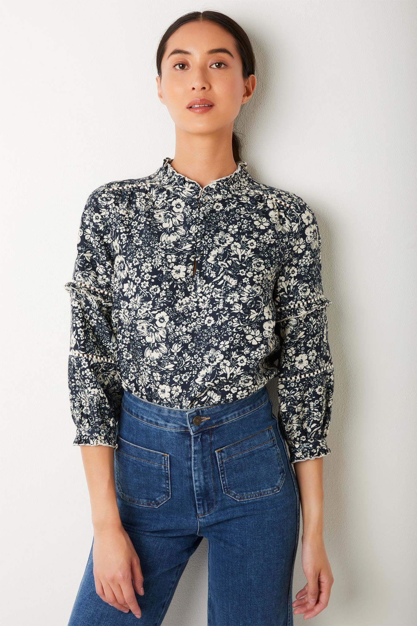 Mia Meadow Blouse - Navy/Black