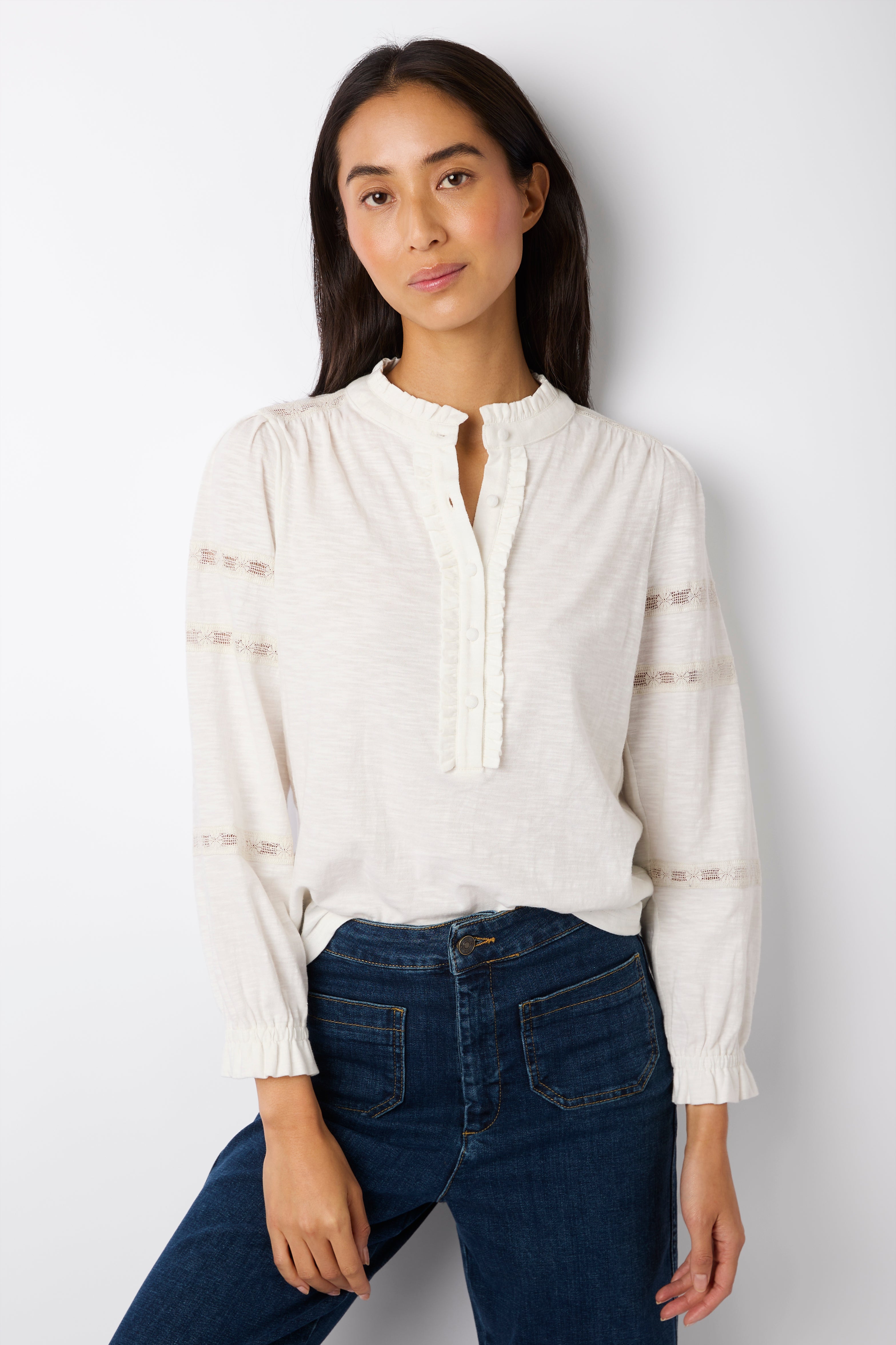 Ella Embroidered Jersey Blouse - Ivory — WYSE London