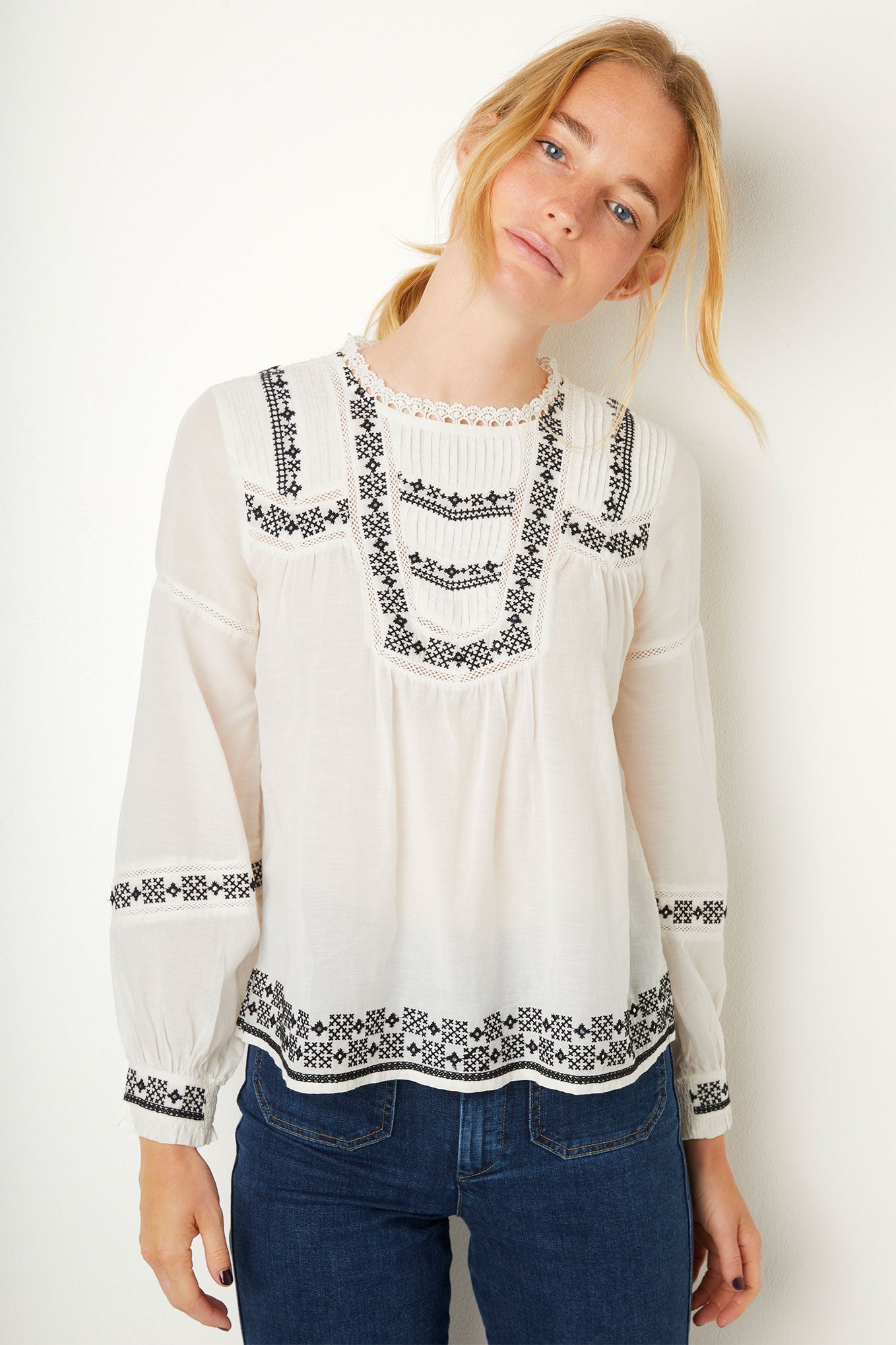 Ellie Embroidered Blouse - Ivory — WYSE London