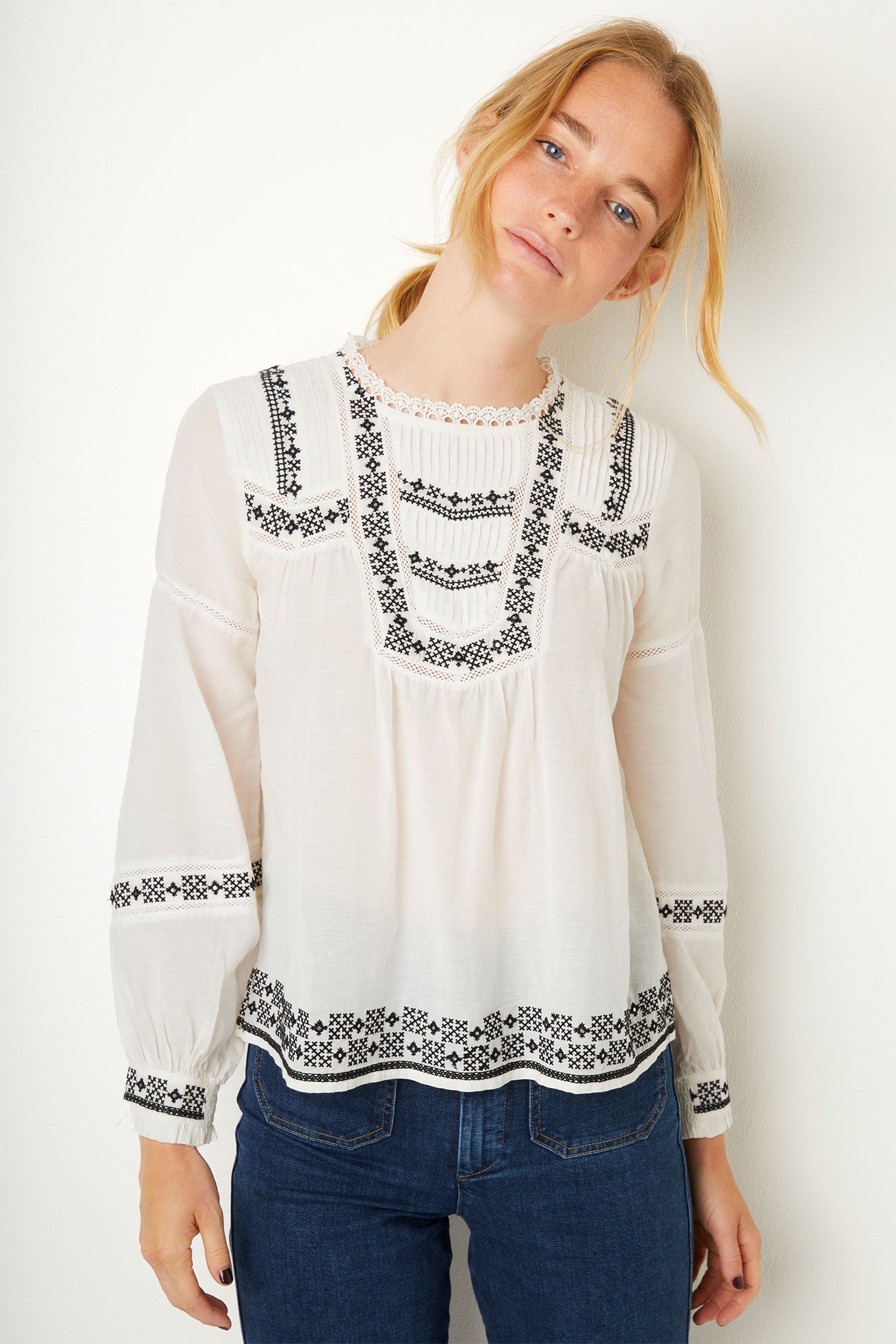 Ellie Embroidered Blouse - Ivory