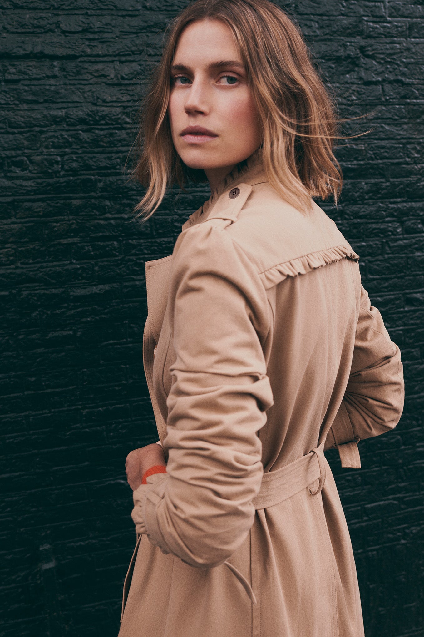 Faye Frill Neck Trench Coat - Camel