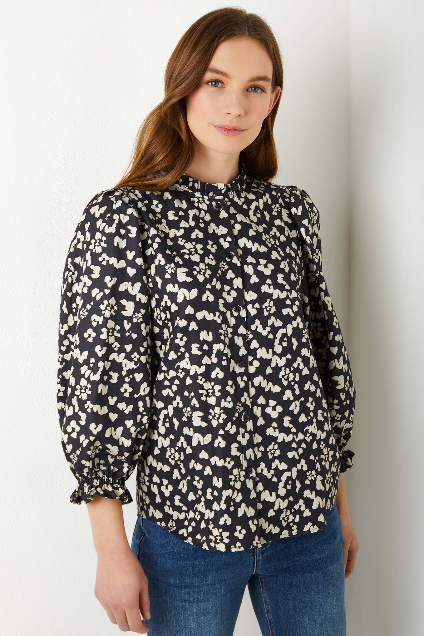 Fleur Ikat Structured Blouse - Black/Ivory