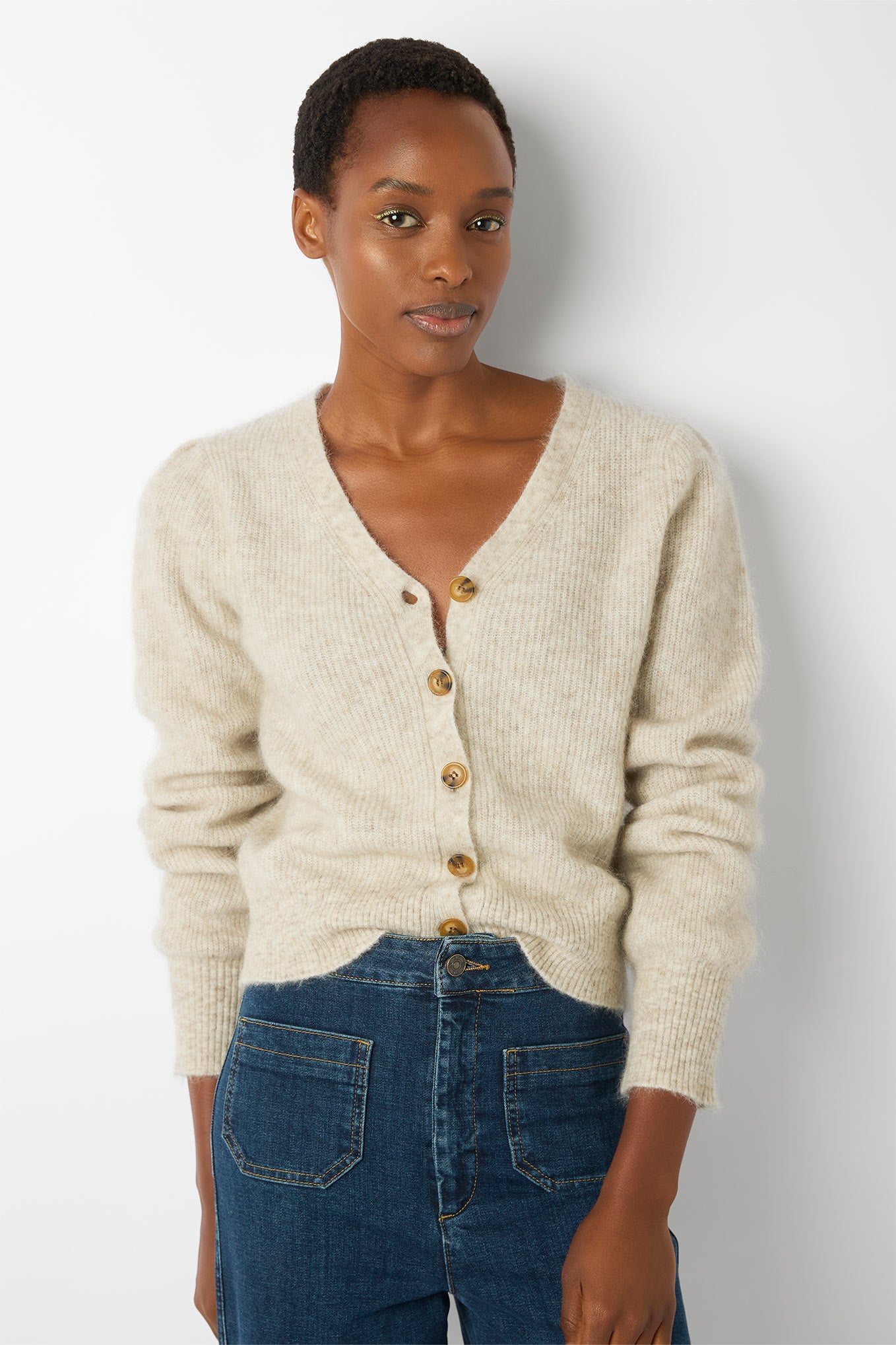 Florence Fluffy Ribbed Cardigan - Oat — WYSE London