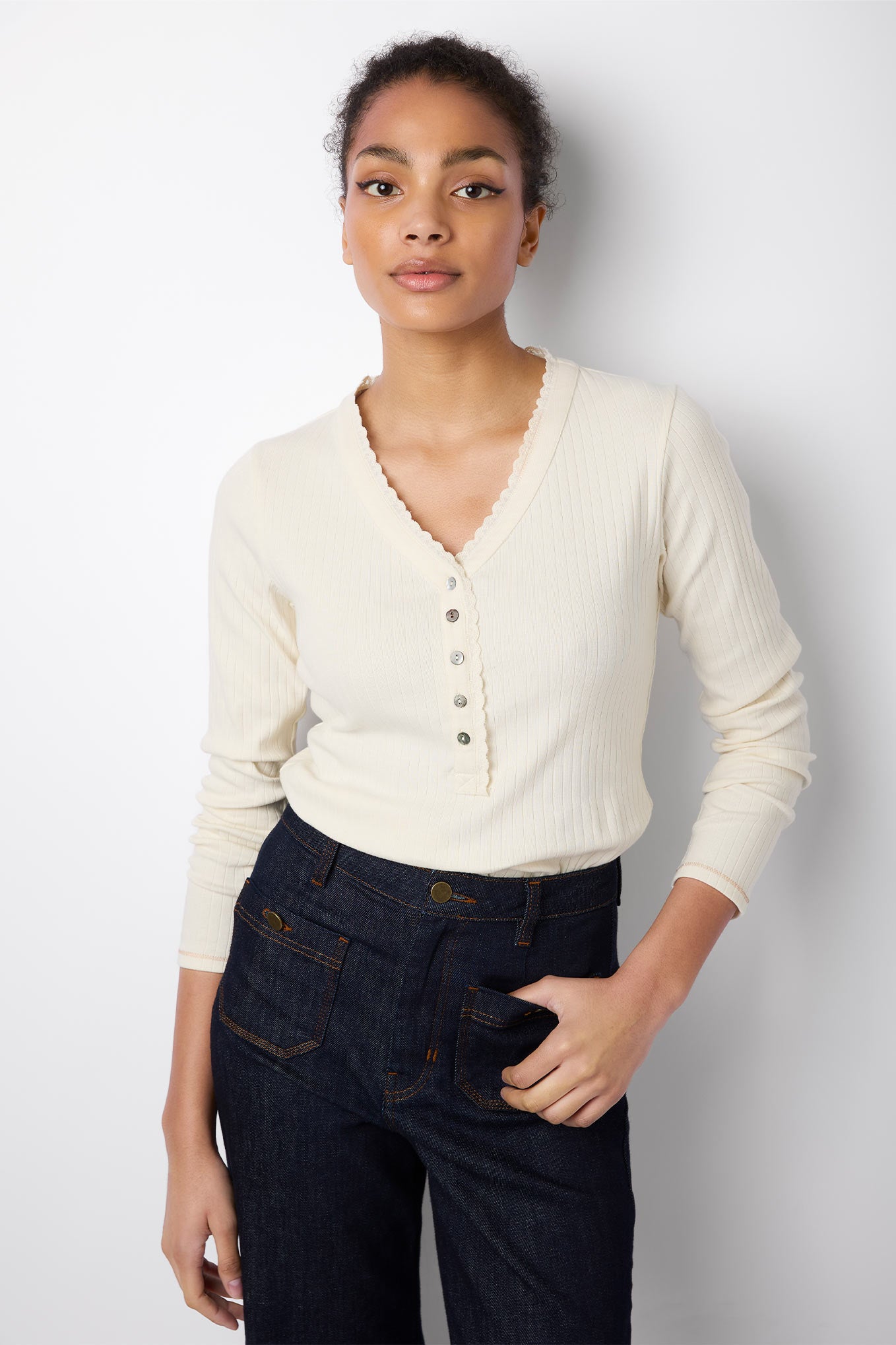 Hannah Henley Top - Cream