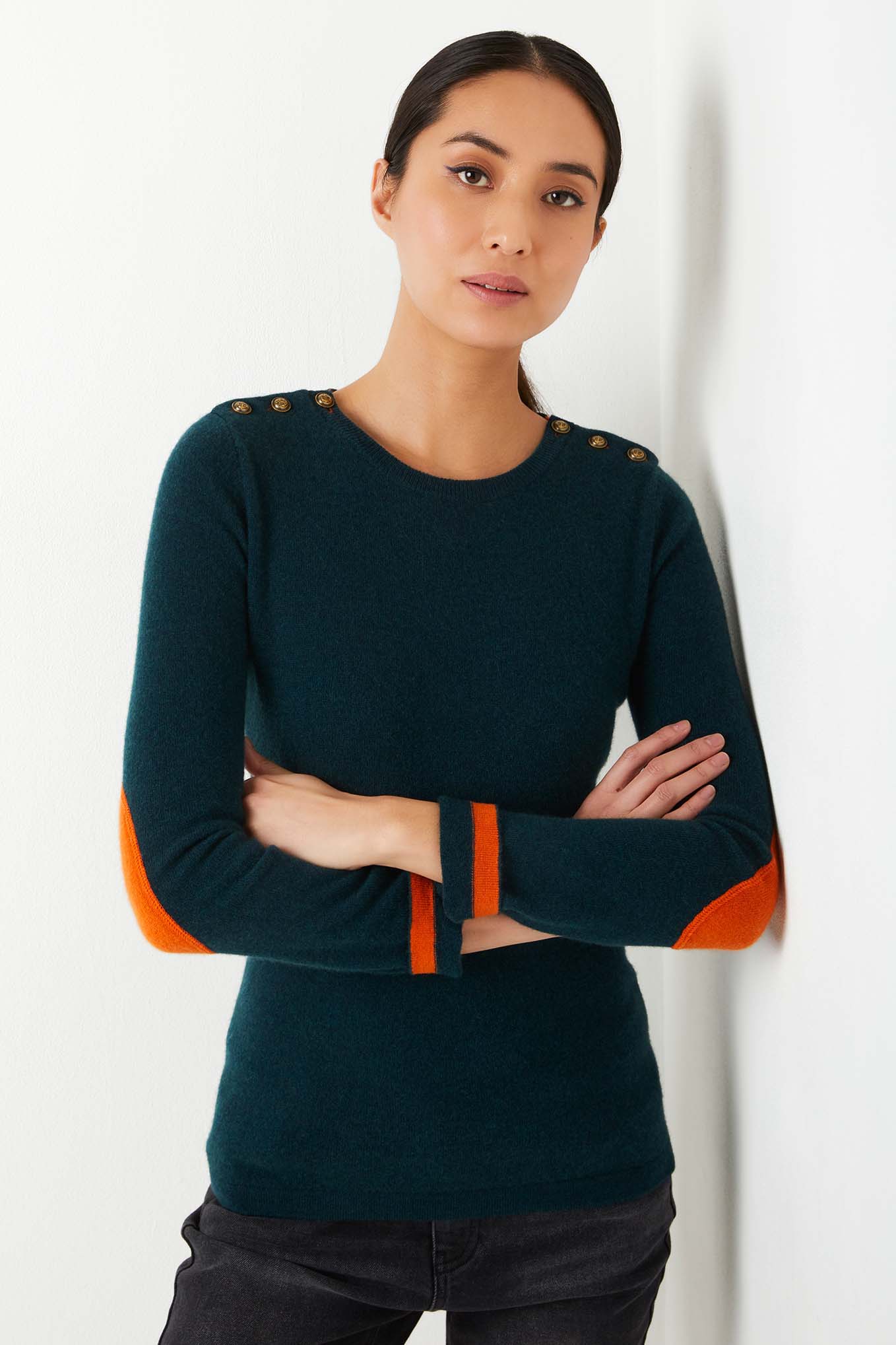 Ines Elbow Patch Jumper - Green/Orange