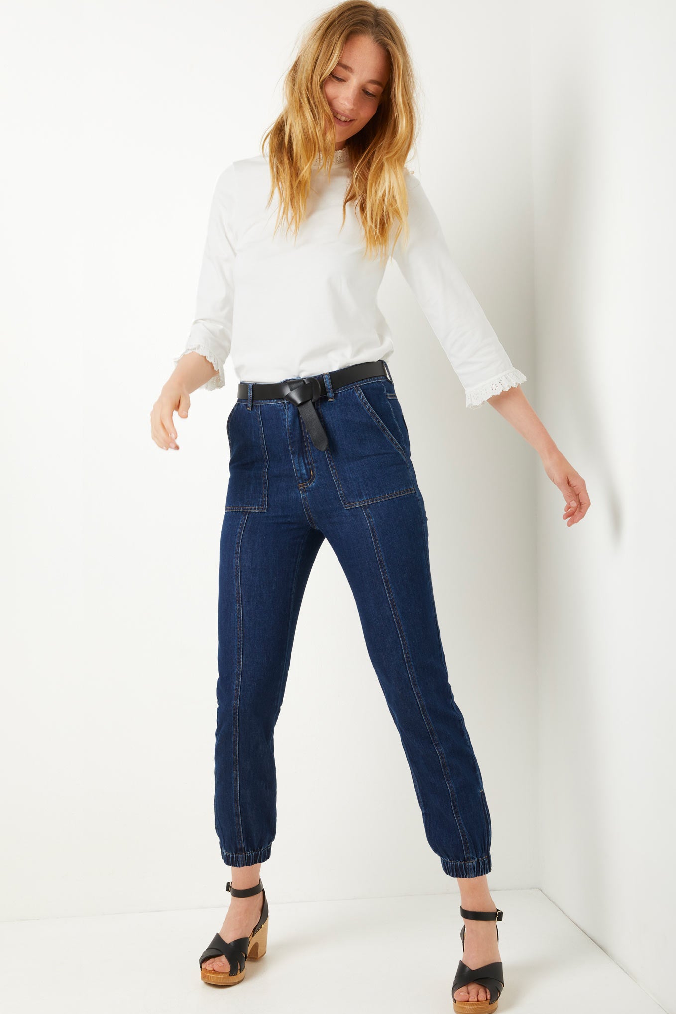 Lara Denim Cargo Pant - Rinse Denim - Longer Length